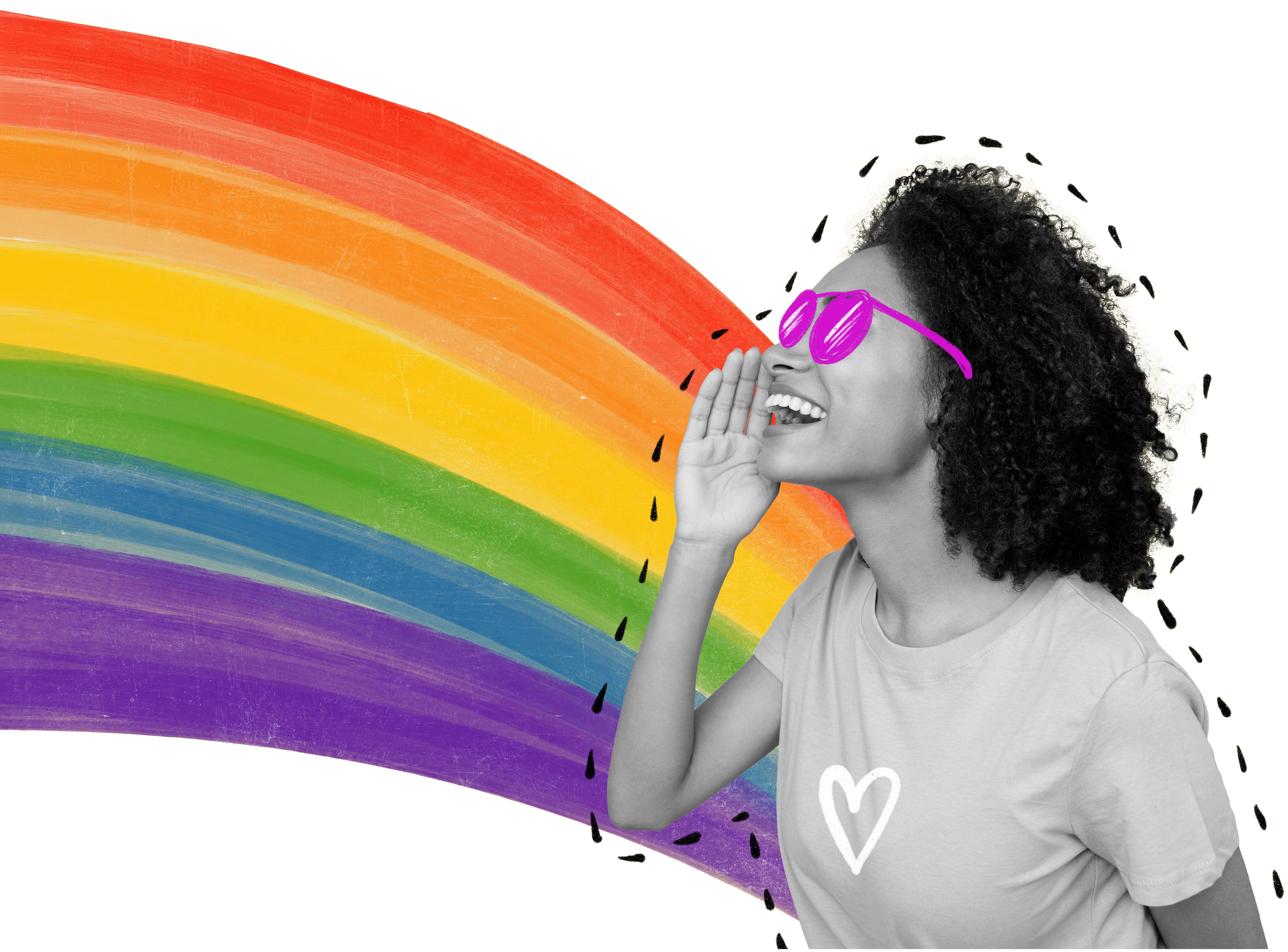 Sketch of Pauli Murray with rainbow overlay